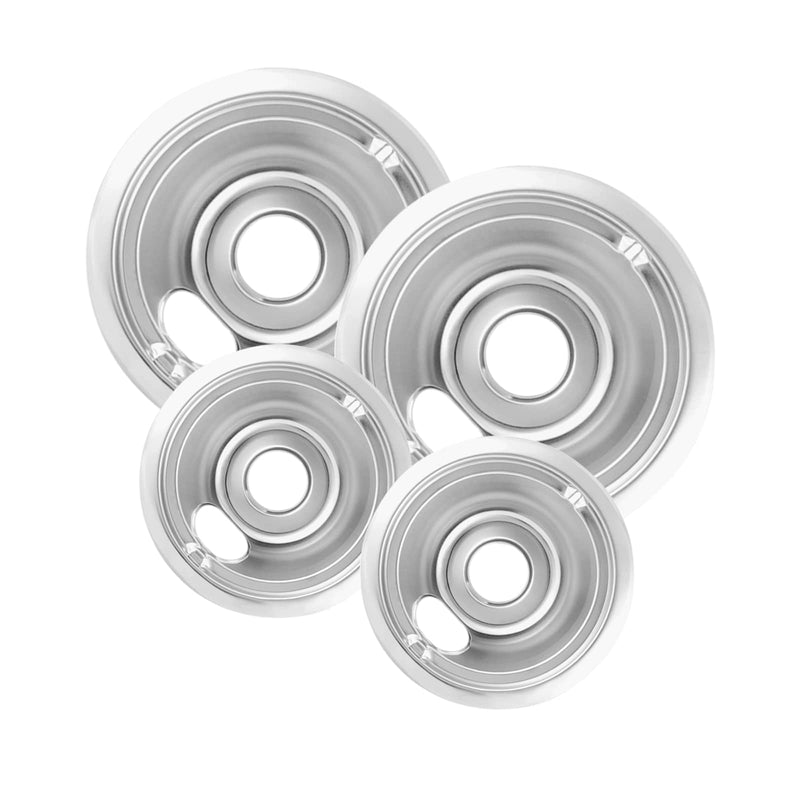 4-Piece Drip Pans Set - Compatible with GE Stoves - Chrome Finish Electric Stove Burner Drip Pans - 2 x 6inch, 2 x 8inch Stove Drip Pans - GE Stove Drip GE/Hotpoint GE-Silver