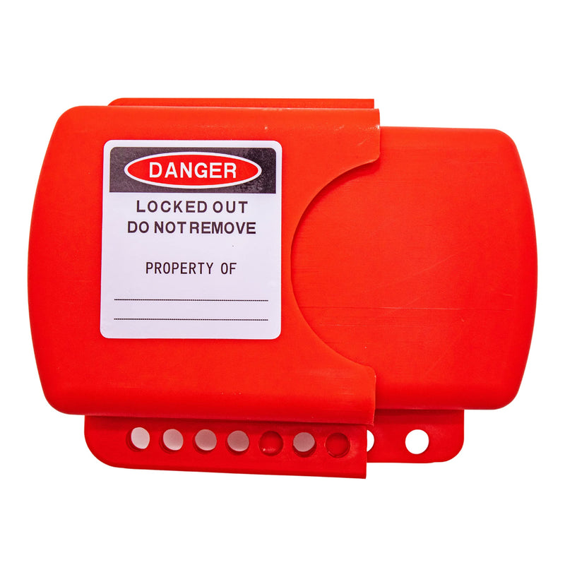TRADESAFE Adjustable Flanged Ball Valve Device - Red Lockout Tagout Valve Lock for 2 inch to 4-1/2 inch Flange Ball Valve, Adjustable Gas, Oil, or Water Valve Lock, Premium Grade Polypropylene