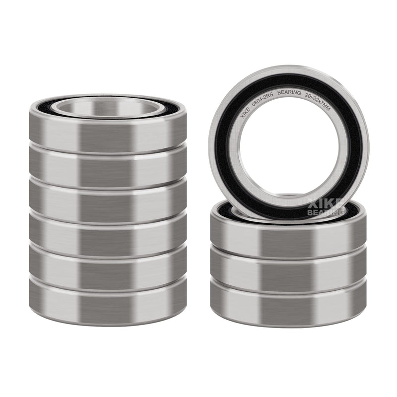 XIKE 10 Pcs 6804-2RS Bearings 20x32x7mm, Double Rubber Seals and Pre-Lubricated, Deep Groove Ball Bearing. 6804-2RS 20x32x7mm