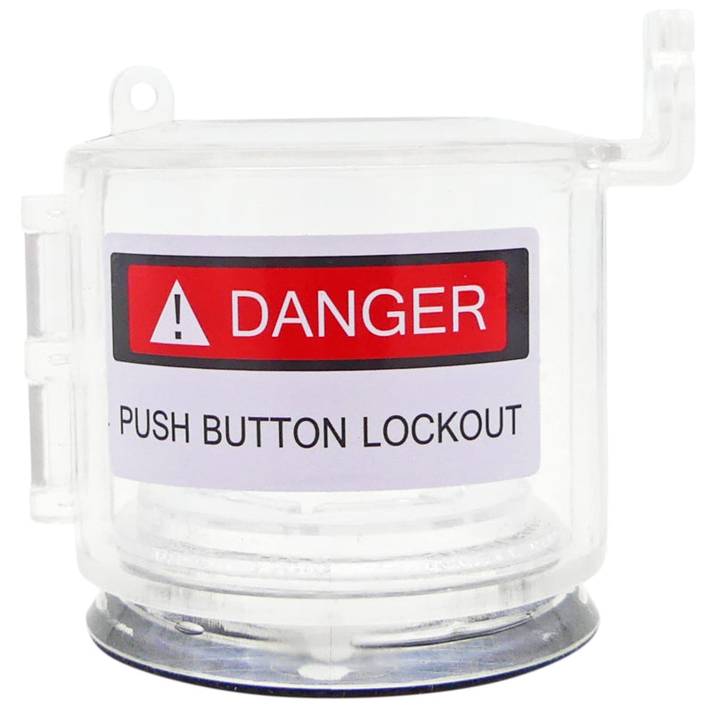 TRADESAFE Emergency Stop Button Cover Lockout - Round Transparent Push Button Switch Cover, 7/8-inch up to 1-1/2 inch Hole Diameter, 3-Piece Push Button Lockout 3 piece set - Round Type