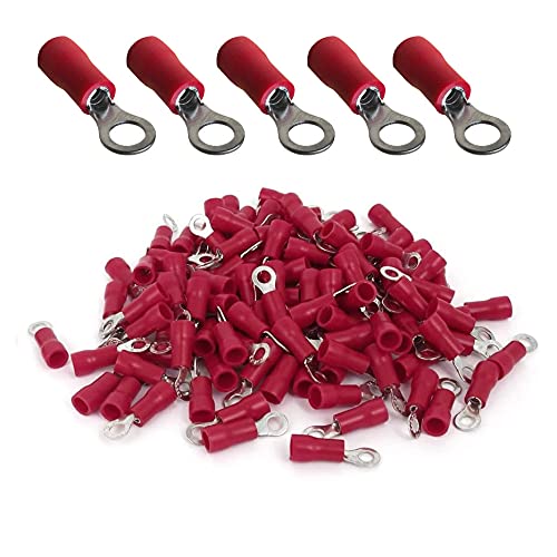 ANGSTROM #8 Bolt Ring Terminals, Insulated Electrical Crimp Connectors 100pcs (22-16ga Red) #8 Stud 22-16ga RED