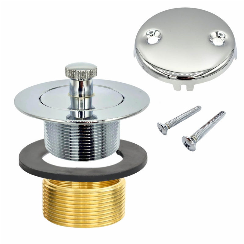 Chrome Bathtub Drain Kit, Lift and Turn - Polished Chrome Tub Drain and Overflow Drain Cover, Plug and Kit for Universal Fit 1-3/8" and 1-1/2" Drains