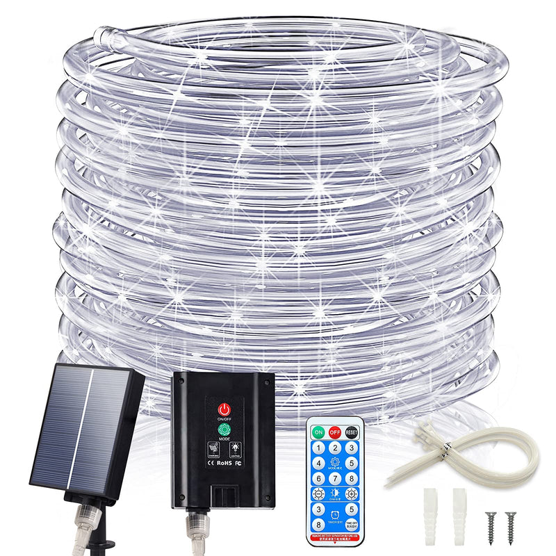 ICRGB 66FT 200LED Solar Rope Lights, Outdoor Waterproof Solar Lights with Remote, IP67 Solar Powered String Lights with Timing & 8 Modes for Garden Tree Pathway Yard Pool RV Christmas Decor, White