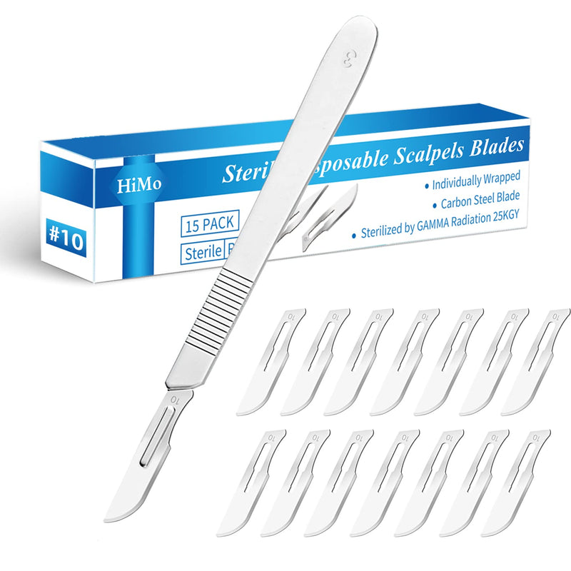 15 Pack Surgical Blades #10 with Stainless Steel Scalpel Handle, High Carbon Steel Dermablade Blades Individually Wrapped Sterile for Dermaplaining, Podiatry, Crafts & More - NewNest Australia