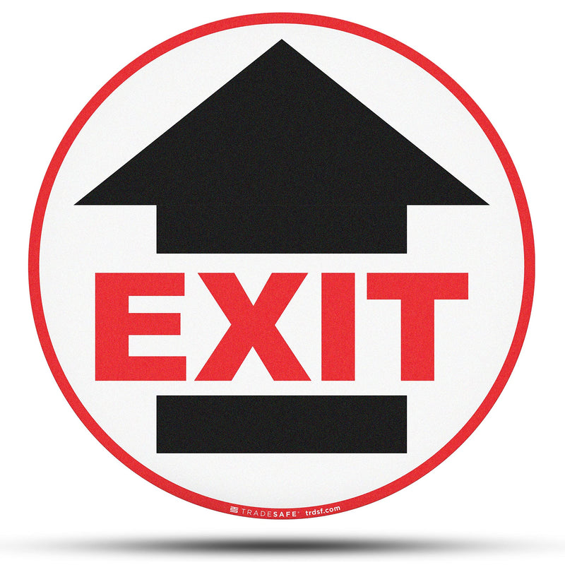 TRADESAFE Exit Anti-Slip Floor Sticker - Emergency Exit Sign Floor Decal, Peel and Stick Adhesive Vinyl Sign, ANSI-Compliant, 17” Diameter Round Sticker