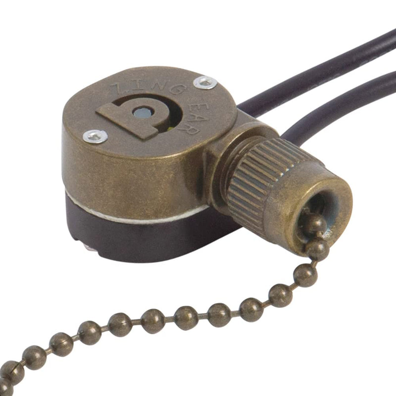 Ceiling Fan Light Switch ZE-109m Metal Pull Chain Switch,Two Wire Fan Switch For Ceiling Fan Light Fixture Replacement Parts- Bronze Antique Brass