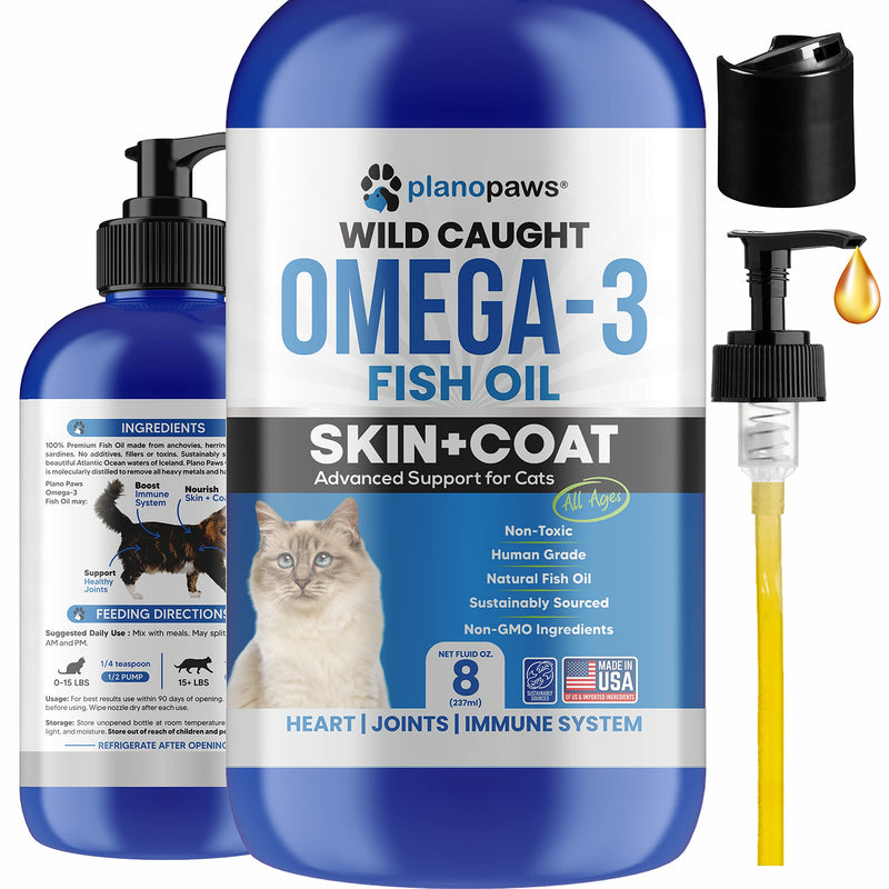 Omega 3 Fish Oil for Cats - Better Than Salmon Oil for Cats - Kitten + Cat Vitamins and Supplements - Cat Health Supplies - Cat Dandruff Treatment - Liquid Fish Oil for Pets - Cat Shedding Products - PawsPlanet Australia
