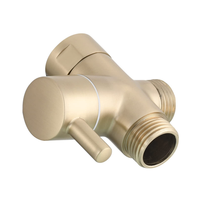 Tecmolog Brass Shower Diverter G1/2" 2-Way Shower Arm Diverter for Hand Held Showerhead and Fixed Spray Head, Brushed Gold, DSF007J2