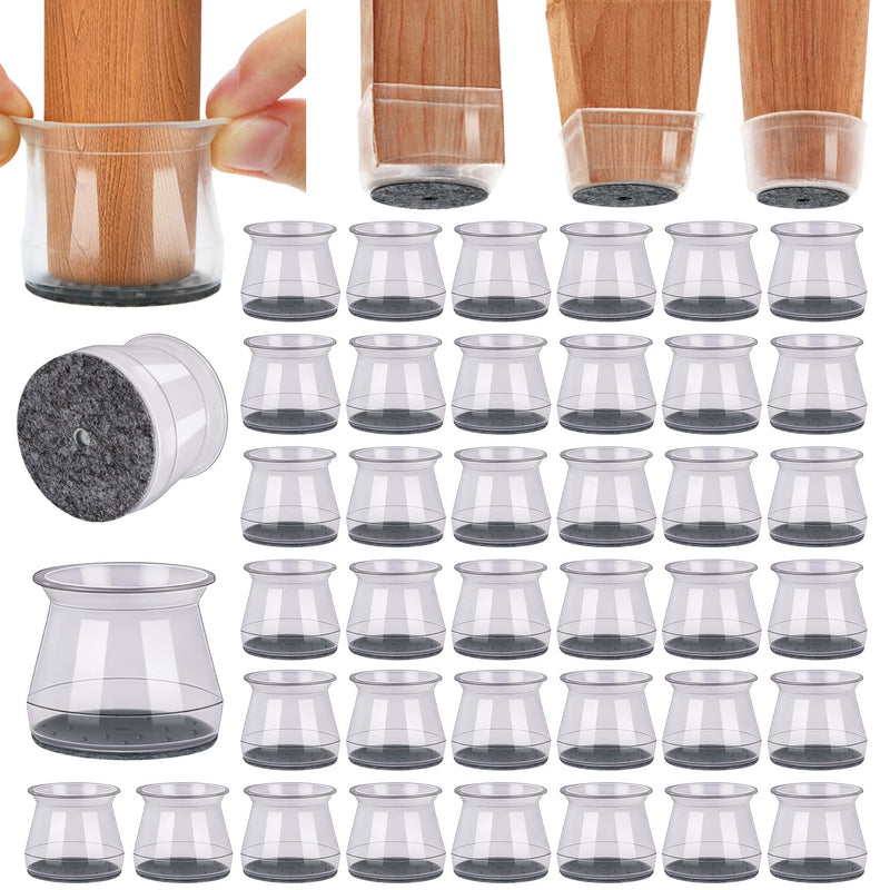 BUMACO 40Pcs Chair Leg Floor Protectors Chair Leg Protectors for Hardwood Floors Silicone Pads Covers to Protect Floors (Universal L Clear Fit 1.3"-2") Universal L(1.3"-2") Clear-40 Pcs