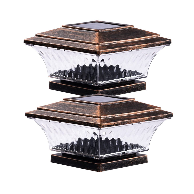 HUYIENO Solar Post Cap Lights Outdoor LED Lighting Deck Fence Cap Light Two Light Modes Warm White/Bright White Suitable for 4x4 Wooden Posts Brushed Copper 2PK