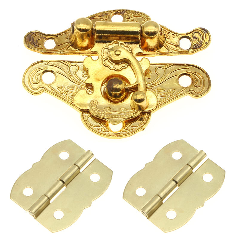 1 Pcs Antique Hasp Latch and 2 Pcs Butterfly-Shape Hinges Decorative Lock Buckle with Matching Screws[FDXGYH,Gold] Gold