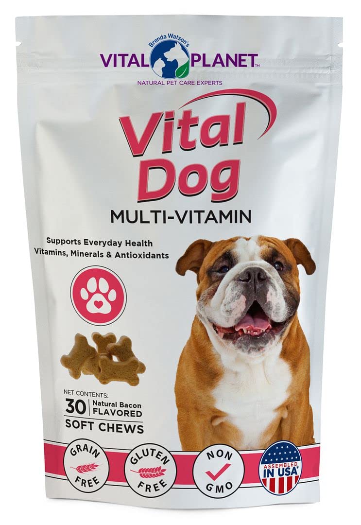 Vital Planet - Vital Dog Multivitamin for Everyday Health with Vitamins, Minerals and Antioxidants - 30 Bacon Flavored Soft Chews - PawsPlanet Australia