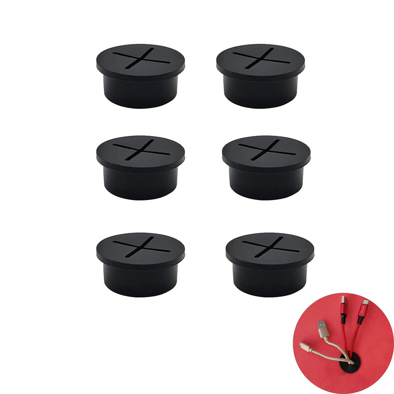 6 Pcs Cable Cord Grommet 1 Inch Flexible Wire Rubber Grommets Flexible Silicone Cable Cord Grommet Desk Grommet for TV Console and Other Furnitures Cover Cable Pass Through Management (Black) Black 1 Inch