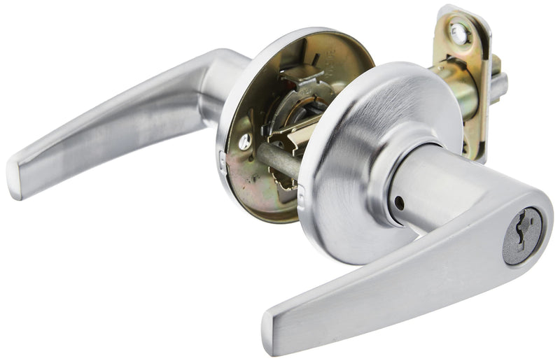 Kwikset Delta Entry Door Handle with Lock and Key, Secure Keyed Reversible Lever Exterior, Doorlock, For Front Entrance and Bedrooms, Satin Chrome, Pick Resistant Smartkey Rekey Security Traditional