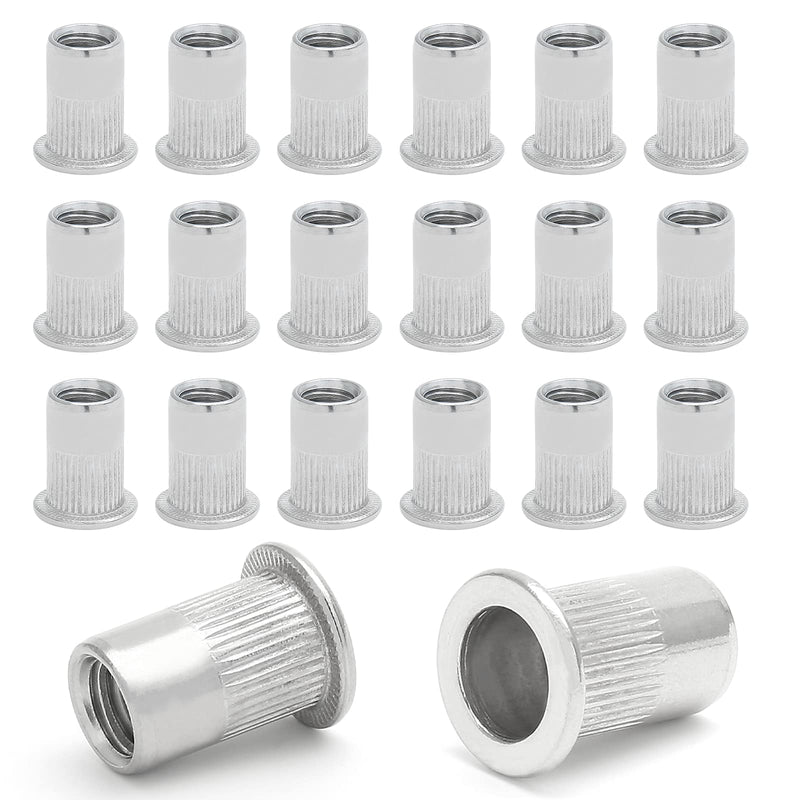 20PCS 5/16"-18 Stainless Steel Threaded Insert Rivet Nut, 5/16-18UNC Rivnuts Flat Head Rivets, Knurled Nutsert Screws Blind Nut 5/16"-18, 20 Pack 304 Stainless Steel