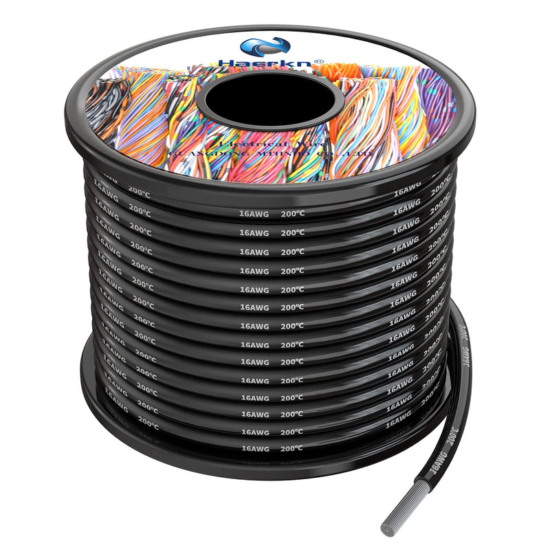 16awg Silicone Electrical Wire Cable 50ft Black 16 Gauge Hookup Wires kit Stranded Tinned Copper Wire Flexible and Soft High Temperature Resistance 16awg 50FT
