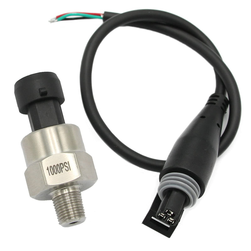 Hconcet 1000Psi 5V Pressure Transducer Sensor with Connector Harness Compatible with Oil Air Water, 1/8"NPT Thread Stainless Steel Pressure Transmitter