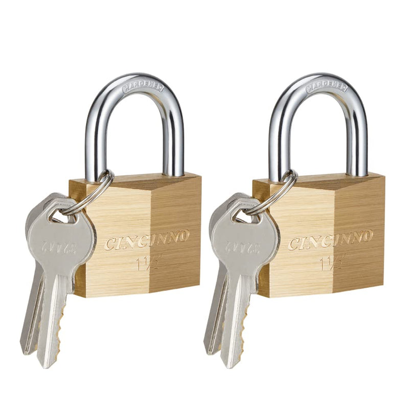 Solid Brass Padlock with Key, Key Lock with 1-9/16" Wide Body, 2 Pack Keyed Alike Locker Lock with Key 40mm 2pack