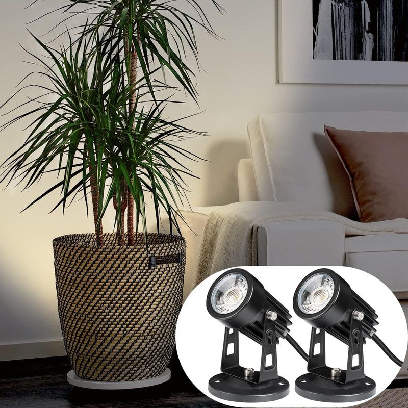 SUNVIE 2 Pack LED Spot Lights Indoor for Plants Uplights Lamp Accent Lighting Decor 120V Warm White Up Spotlight 5.9 FT Cord with Floor Foot Switch (Base and Stake Included) Black