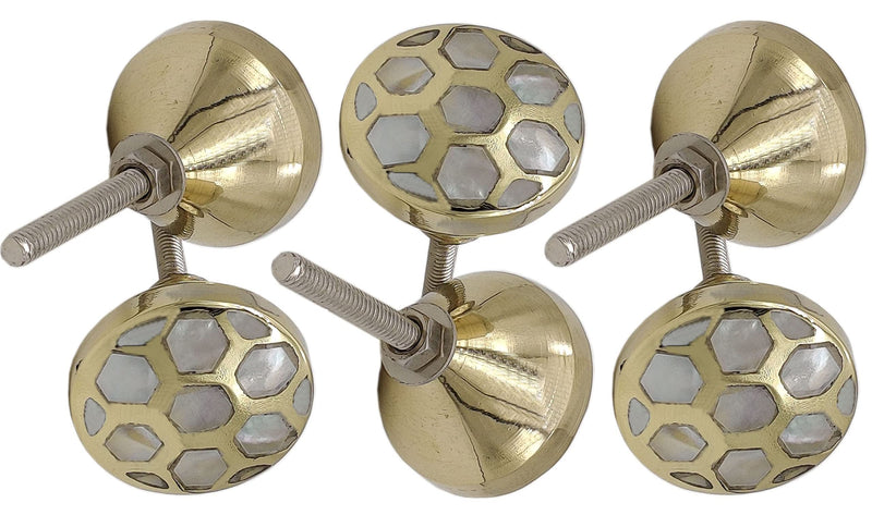 5MOONSUN5's Brass Mother of Pearl Door Knobs/Drawer Pulls Dresser Door Knobs/Pull and Push Handle for Cabinets, Wardrobes & Kitchen Grey Honeycomb knobs/Handmade Classic Hardware Decor, 35 mm(6) 6