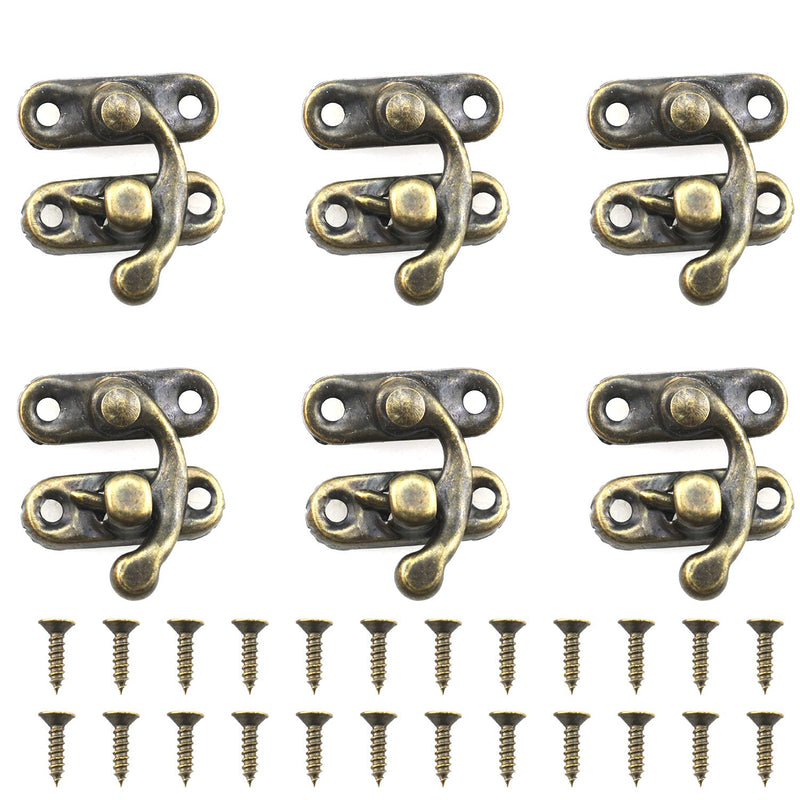 6Set Mini Swing Arm Clasp Latch Vintage Style Left Right Toggle Hasp Hook Metal Catch Curved Buckle with 24 Screws for Suitcase Jewelry Box 27x23mm Bronze