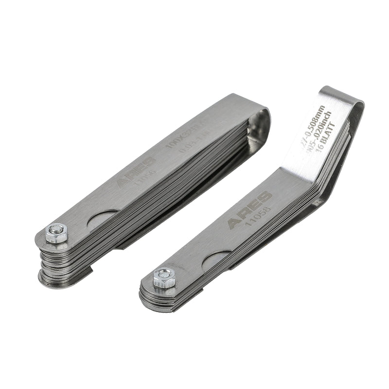 ARES 11042-2-Piece Tapered Feeler Gauge and Offset Feeler Gauge Set has 32 Dual-Marked SAE & Metric Sizes - Offset has 16 Dual-Marked Sizes - Precisely Measure Mechanical Clearances 2-Piece Tapered and Offset Feeler Gauge Set