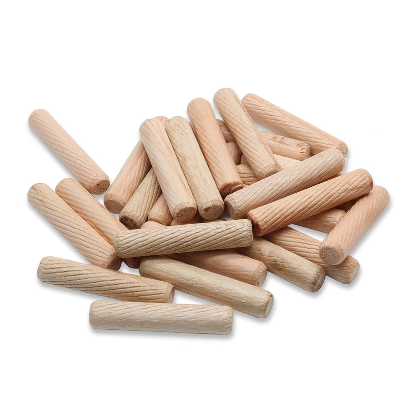 BokWin 100 Pack Wooden Dowel Pins 10mm x 50mm (Approx 3/8" x 2") Wood Fluted Dowels Rods Kiln Dried Fluted and Beveled, Hardwood Crafts Dowel Pegs 10mm x 50mm - 100PCS