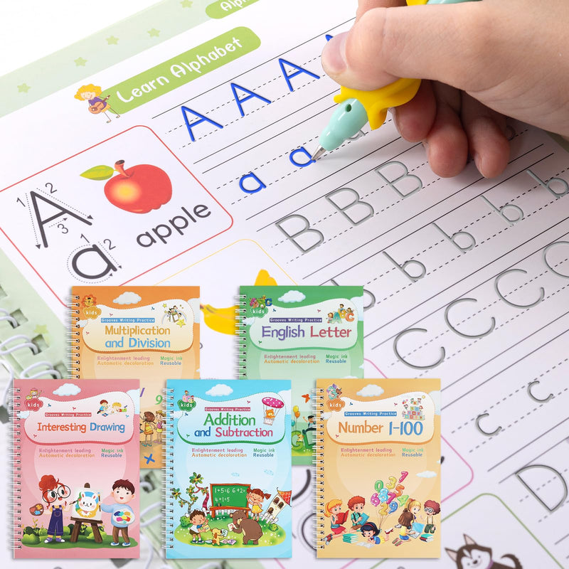 Magic Ink Copybooks for Kids Reusable Handwriting Workbooks for Preschools Grooves Template Design and Handwriting Aid (5) 5