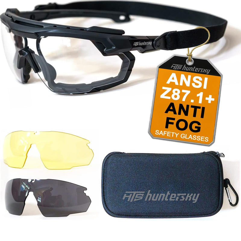 HTS HUNTERSKY Ballistic Tactical Shooting Glasses ANSI Z87+ UV400 Protective Eyewear S57 Black / 3 Colors (Lens / With Headband)