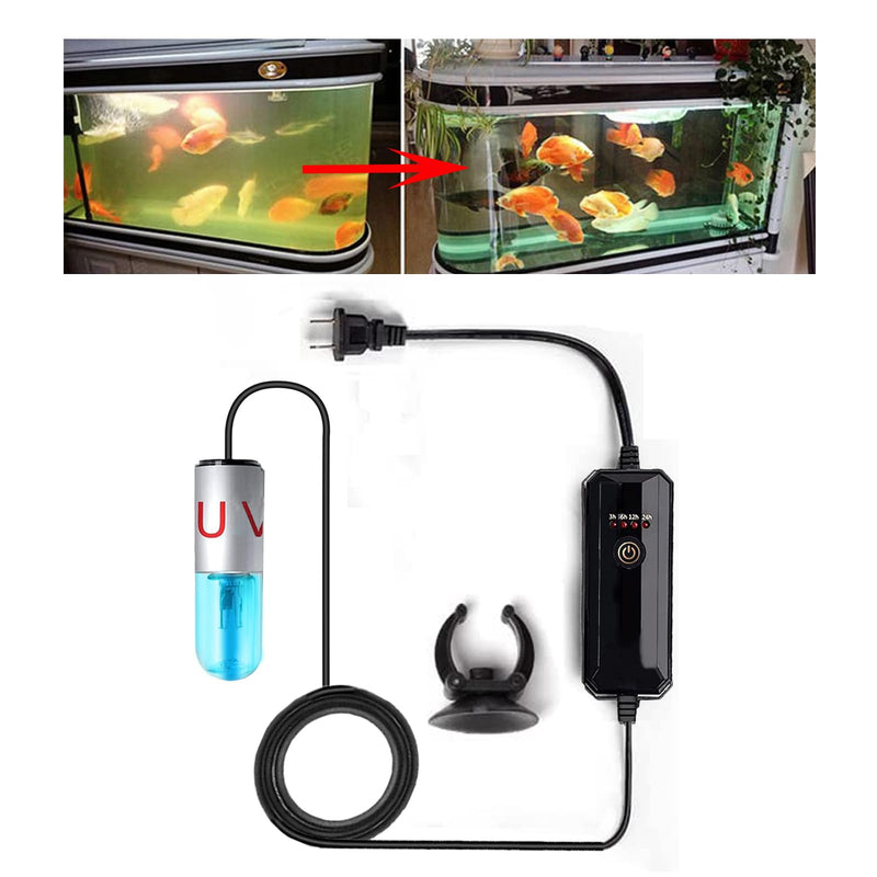 Aquarium UVC Clean Light Algae Clear Green Bloom Clean Fish Tank UVC Water Clean Lamp for Sump Pond Filter Tank (3W with Timer) 3W with Timer