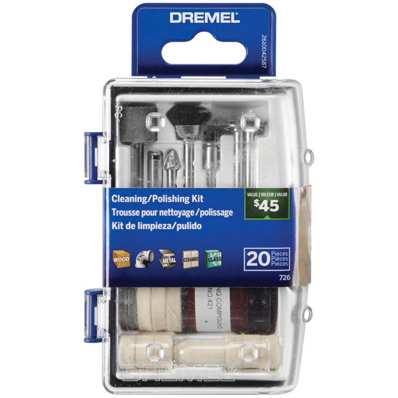 Dremel 726-01 Cleaning & Polishing Rotary Tool Accessory Kit with Storage Case, 20-Piece Set - Includes Buffing Wheels, Polishing Bits, and Compound New Model