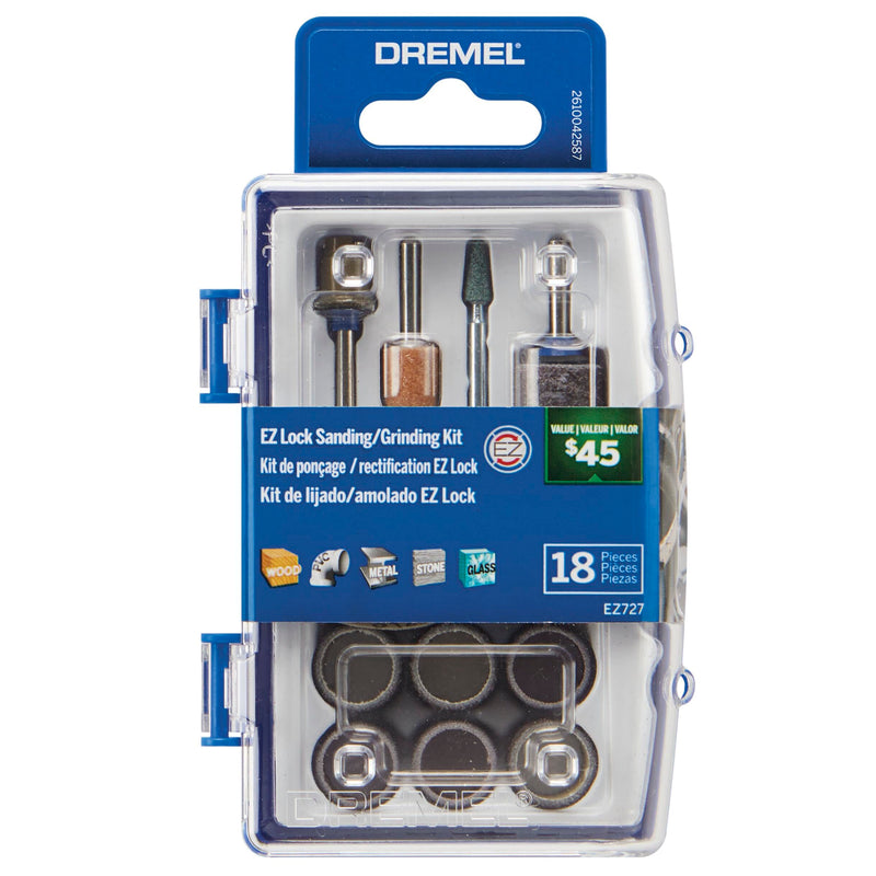 Dremel EZ727-01 EZ Lock Sanding & Grinding Rotary Tool Accessories Kit, 18-Piece Assorted Set - Perfect for Detail Sanding and Sharpening New Model