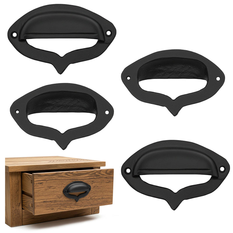 Mystic Colonial Medieval Cast Iron Drawer Cup Pulls Set of 4, Rustic 3 Inch Black Finish Cabinet Handles with Screws for Drawers, Cabinets and Furniture