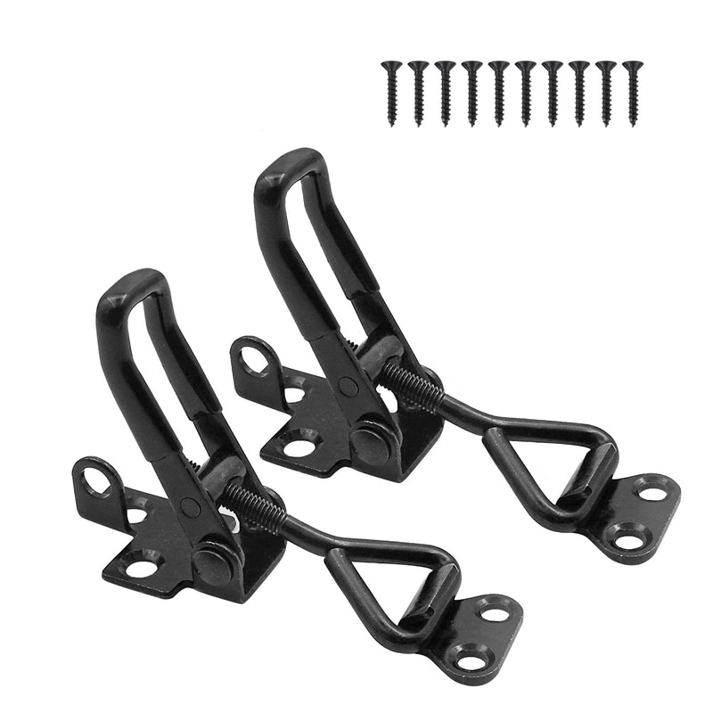 2 Pack Adjustable Black Toggle Clamp Latch(4002) Heavy Duty 550 lbs Capacity Toggle Latch & Quick Release Metal Pull Latches, Easy to Install for Lid Box Case Door Smoker(come with 10pcs 0.78" Screws) 4002（2pack）