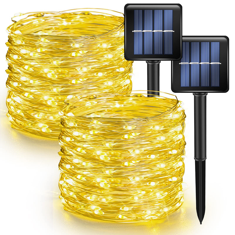 Dazzle Bright 2 Pack Solar String Lights Outdoor, Total 80FT 240LED Solar Powered Waterproof Fairy Lights 8 Modes, Silver Wire Lights (Warm White) Warm White
