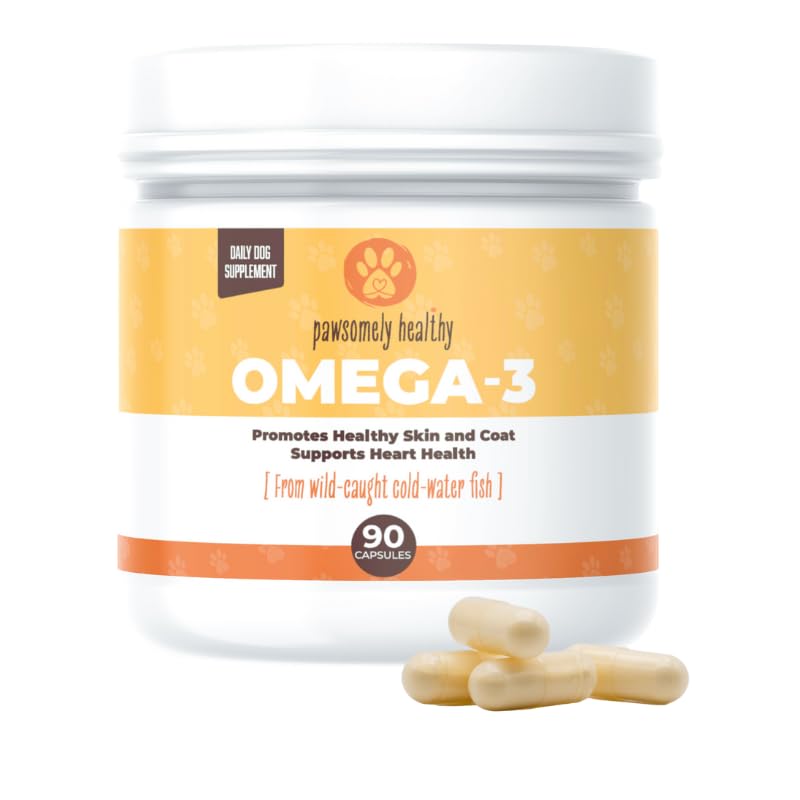 Omega-3 Fish Oil for Dogs by Pawsomely Healthy - High in EPA, DHA - Allergies, Itching, Shedding - Supports Immune System, Skin, Coat, Heart, Joints - 90 Powder Capsules - PawsPlanet Australia