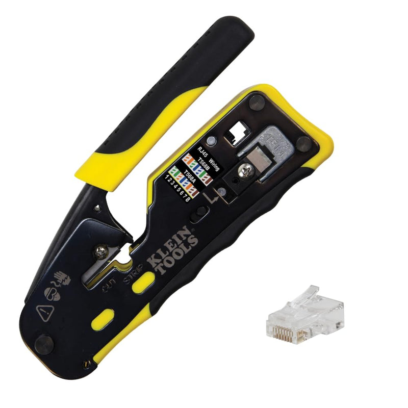 Klein Tools 80024 Ratcheting Data Cable and RJ45 Crimp Tool with CAT6 Plug 50-Pack, Pass Thru Installation Tool Kit Crimper & Plugs