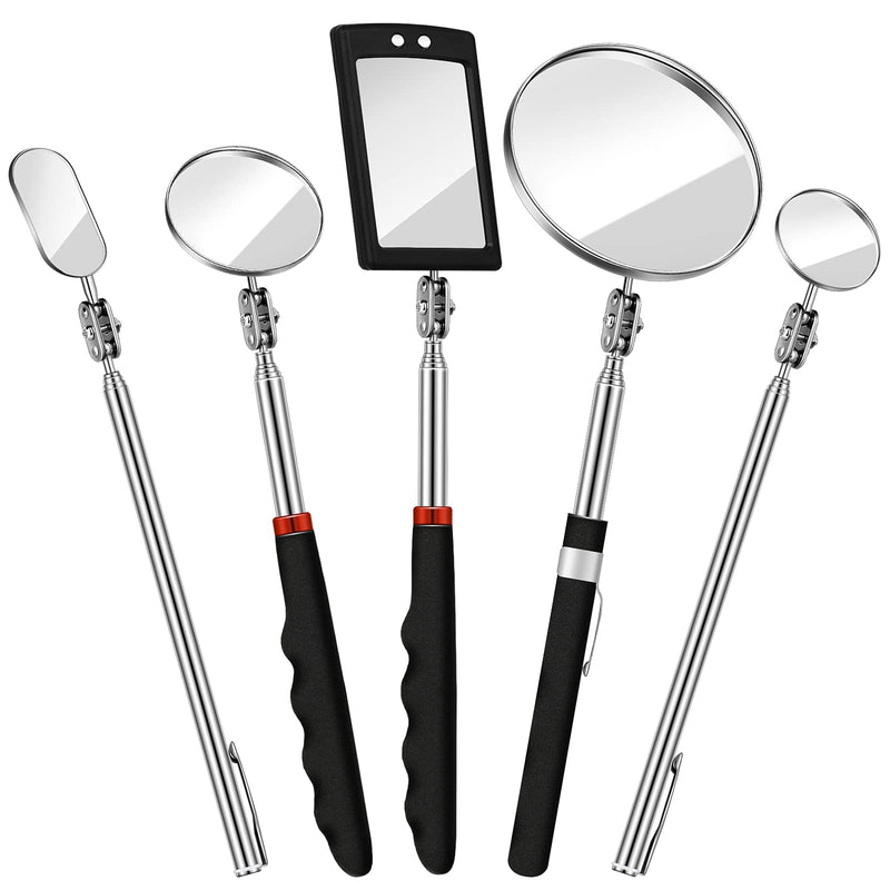 5 Pieces Telescoping Inspection Mirror Round Mirror Stainless Steel Inspection Tool with Long Handle for Check The Condition of The Vehicle, Observe The Eyelashes, Mouth Small Parts (Popular Style) Popular Style