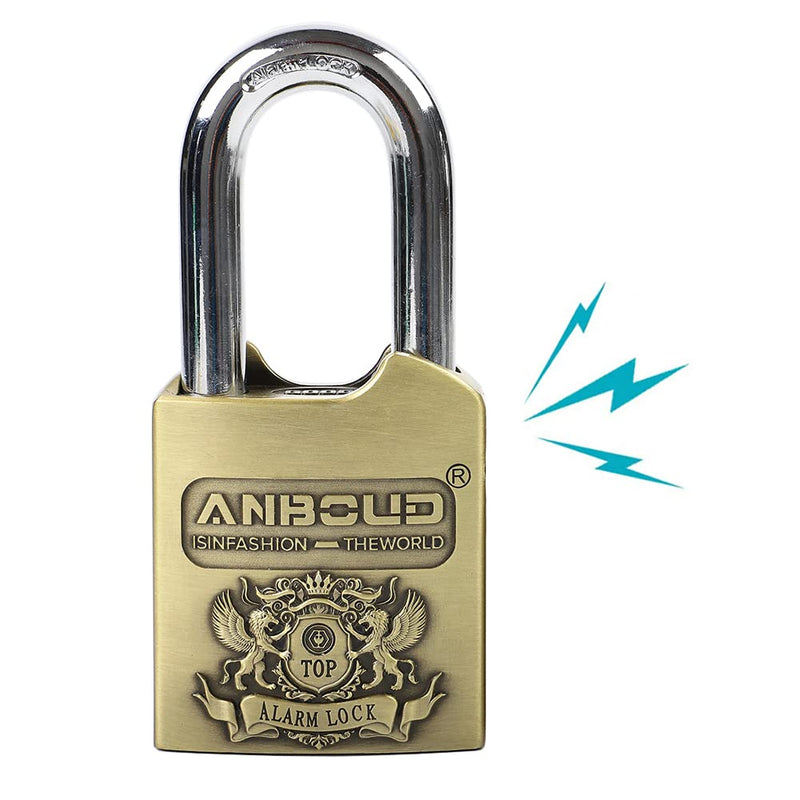 Alarm Padlock - Anti-Theft Heavy Duty Security Alarm Lock - 120db Alarm Sound - Weather Proof for Door Storehouse Truck with 4 Keys (10mm) Bronze 10mm