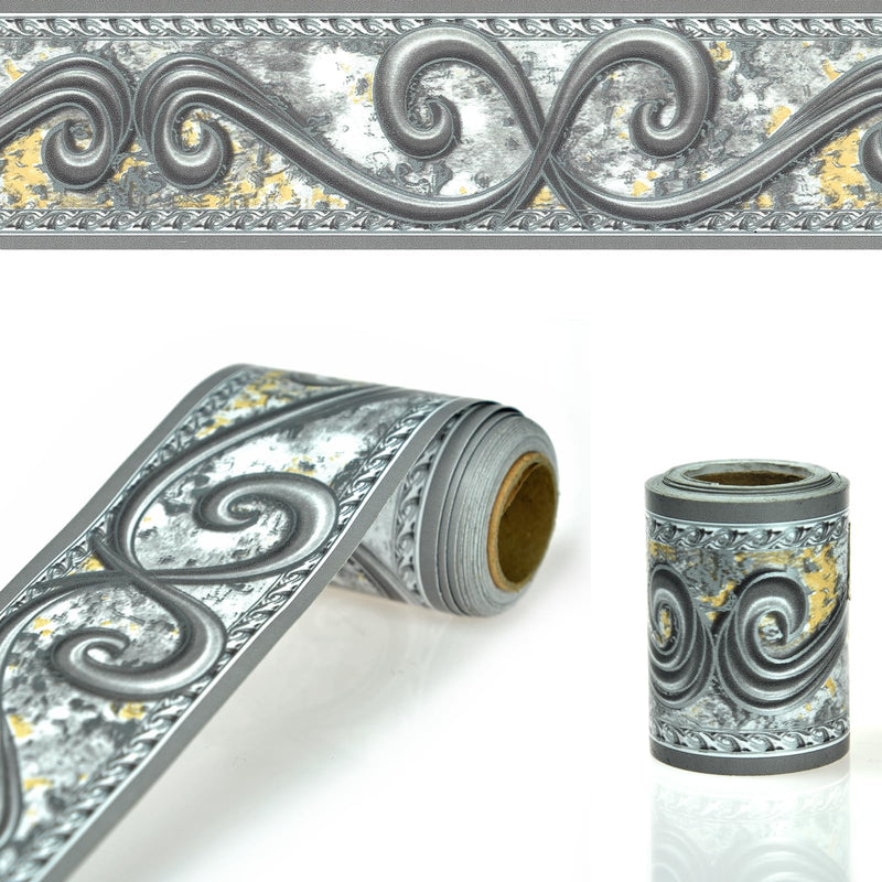 Peel and Stick Wallpaper Border, Abstract Curve Grey Removable Self Adhesive Wall Border Decorative Molding Tiles Stciker for Home Decor 2''x32.8ft 2''x393.7'' Gray