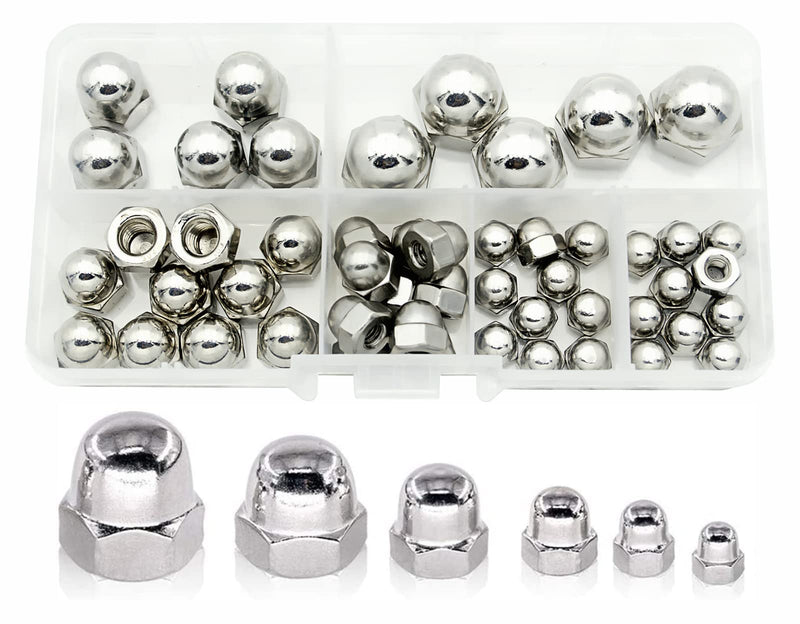 #6-32#8-32#10-24 1/4-20 5/16-18 3/8-16 SAE 304-Stainless Steel Acorn Dome Cap Head Hex Nuts Assortment Kit