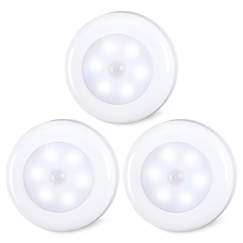 STAR-SPANGLED 3 Pack 2.8” Motion Sensor Lights Indoor AAA Battery Operated, Stick on LED Puck Light for Stairs, Under Cabinet, Closet, Cool White 2.8 inch, AAA Battery Operated