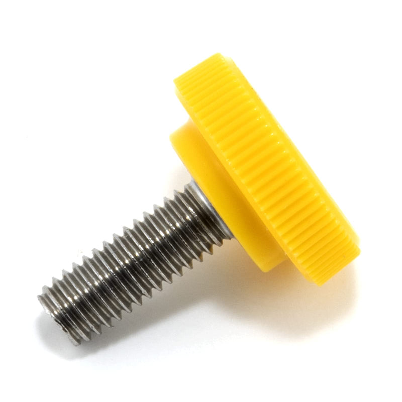 #10-32 x 1/2" Thumb Screw Stainless Steel - Yellow Knurled Round Plastic Knob - Fine Thread Thumbscrew - Length: 0.500" - Proudly Built in USA - Package of (25) 25