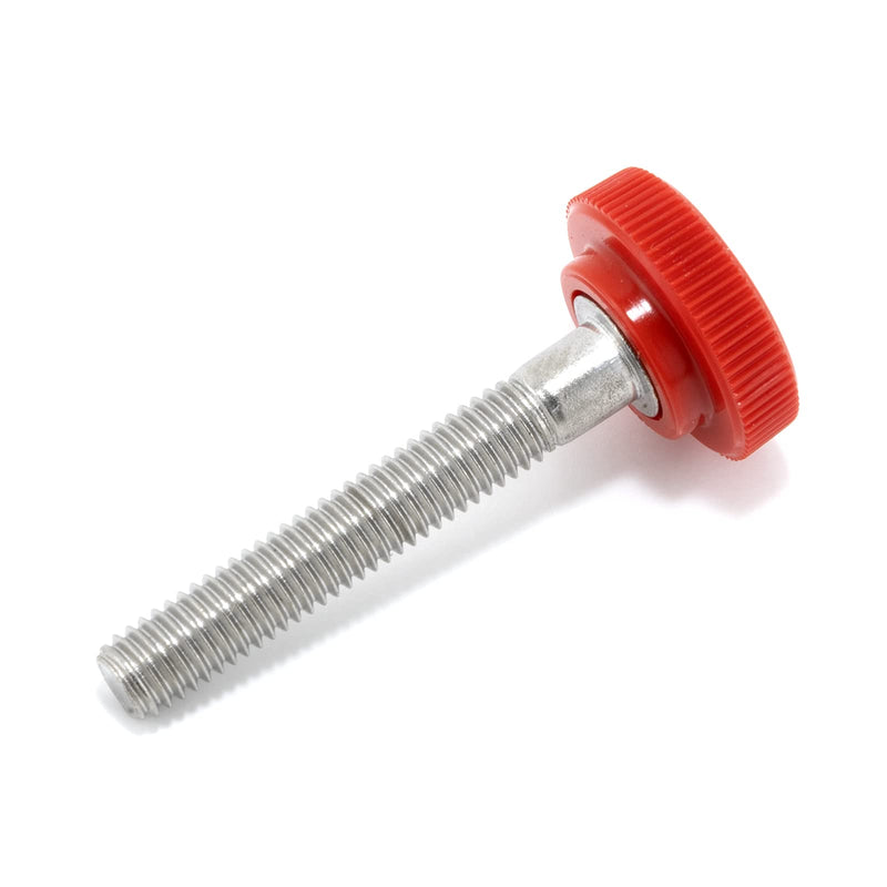 #10-32 x 1-1/4" Thumb Screw Stainless Steel - Red Knurled Round Plastic Knob - Fine Thread Thumbscrew - Length: 1.250" - Proudly Built in USA - Package of (25) 25