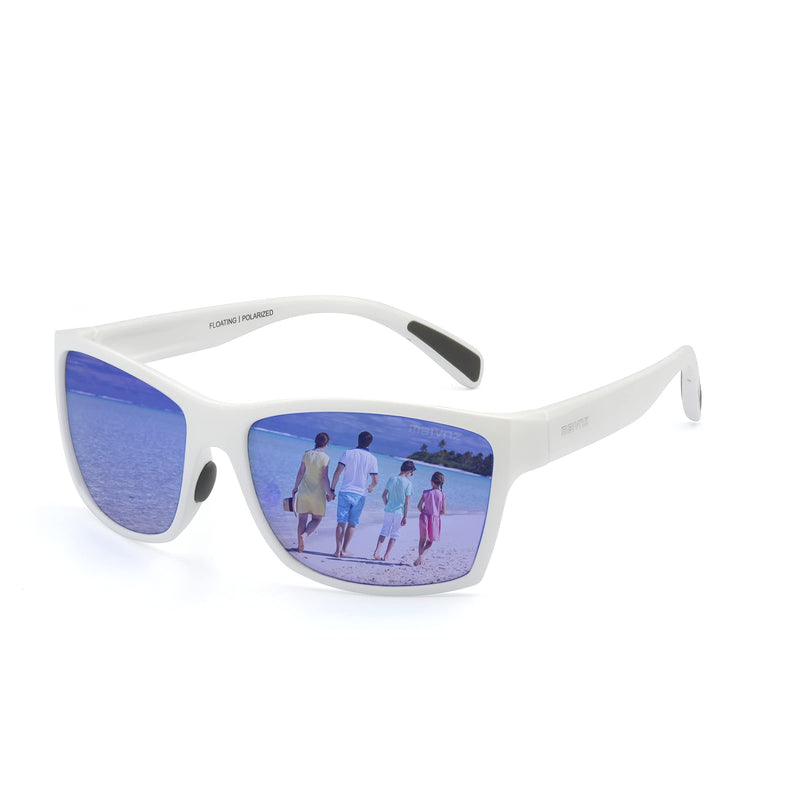 maivnz Floating Polarized Fishing Sunglasses for Men Women, Unsinkable UV400 Sports Glasses for Kayaking, Boating & Surf White Casual Frame Blue Revo Lens