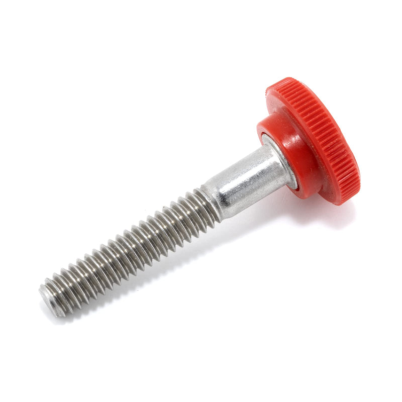 1/4"-20 x 1-1/2" Thumb Screw Stainless Steel - Red Knurled Round Plastic Knob - Standard/Coarse Thread Thumbscrew - Length: 1.500" - Proudly Built in USA - Package of (25) 25