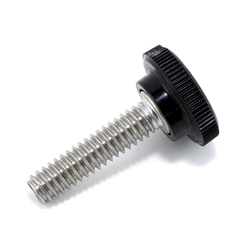 1/4"-20 x 1 Thumb Screw Stainless Steel - Black Knurled Round Plastic Knob - Standard/Coarse Thread Thumbscrew - Length: 1.000" - Proudly Built in USA - Package of (10) 10