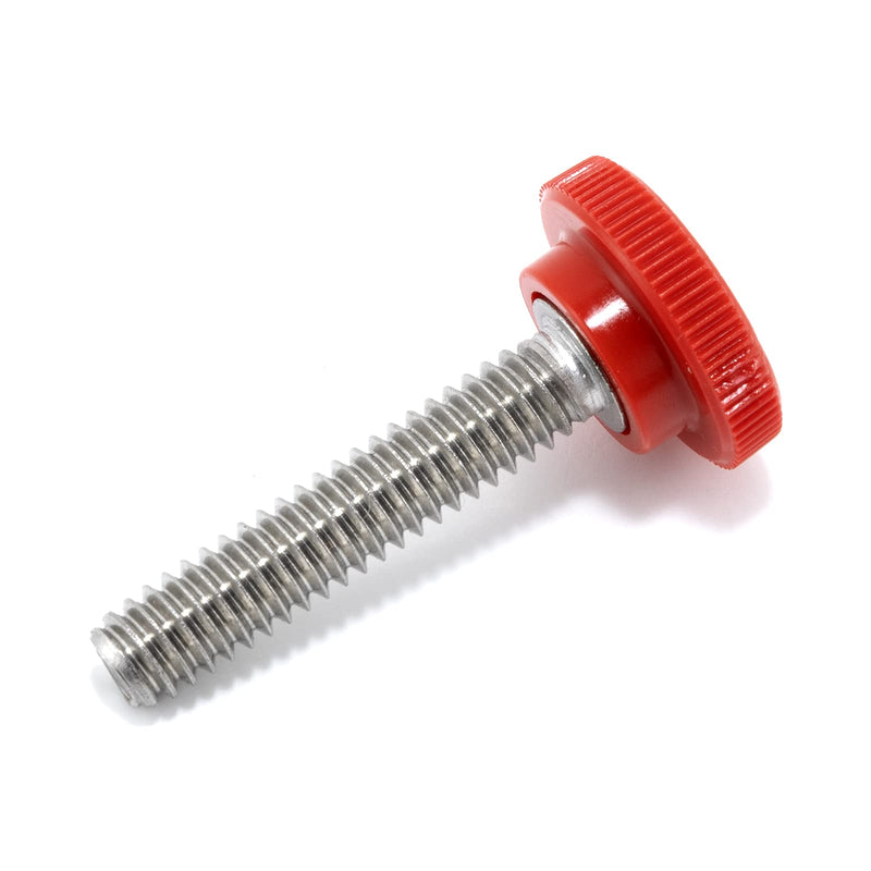 1/4"-20 x 1-1/4" Thumb Screw Stainless Steel - Red Knurled Round Plastic Knob - Standard/Coarse Thread Thumbscrew - Length: 1.250" - Proudly Built in USA - Package of (25) 25