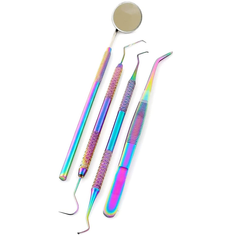 4 Pcs Multi Titanium Rainbow Color Dental Tarter Scraper and Remover Set Stainless Steel with Free Protective Packing