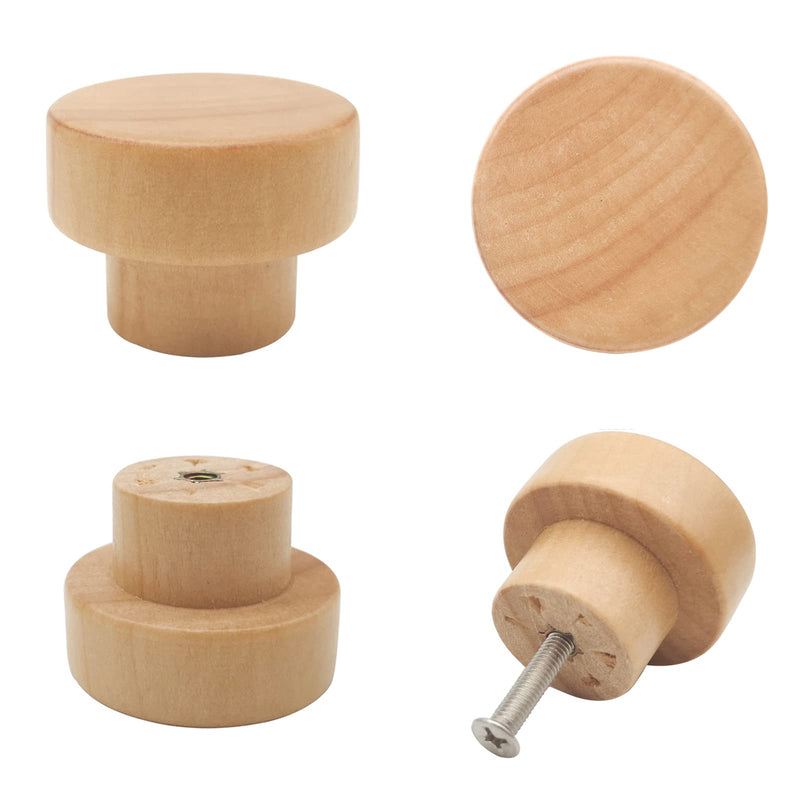 16PCS Wood Knobs Flat Top Round Cabinet Knobs 1.39"(35mm) Natural Wooden Dresser Drawer Pulls Kitchen Cabinet Handles 16 Pieces Flat Top Natural